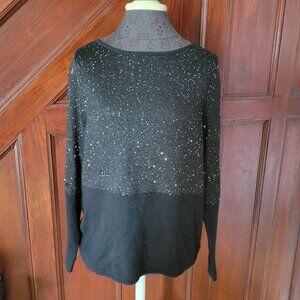 Pure Collection Black Sequin Sweater UK 14 US 10 Cashmere Blend Womens Long Slee